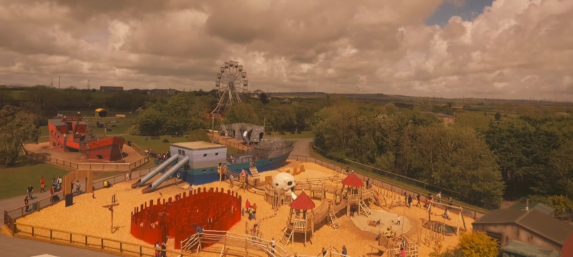 Aerial of playground with big wheel